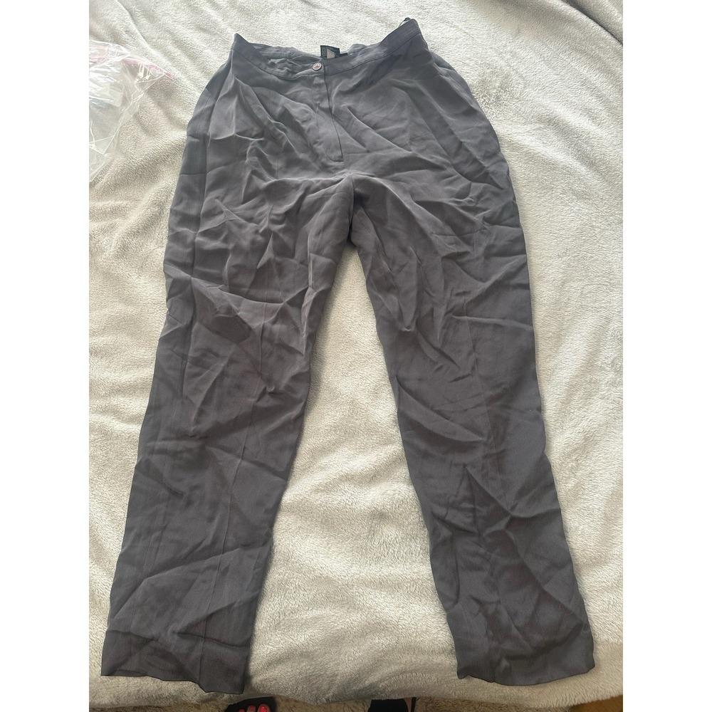 100% silk Vintage Gray Teil Pleated Trousers Petite Size 10
